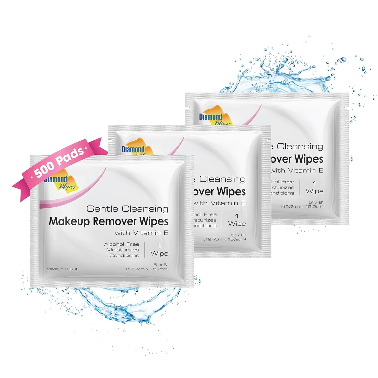 Diamond Wipes Face Cleansing & Waterproof Makeup Remover - 500 Alcohol-Free Wipes with Vitamin E