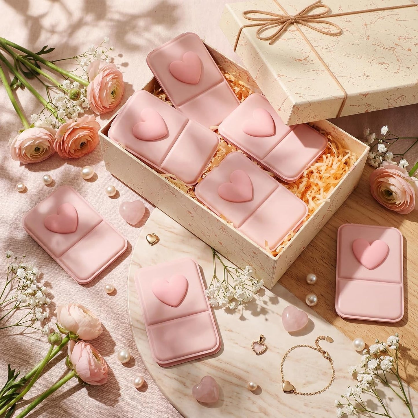 Amyhill Mini Folding Heart Mirror - 24 Pcs Compact Mirrors for Women | Pastel Pink Gift Set for Birthdays & Celebrations