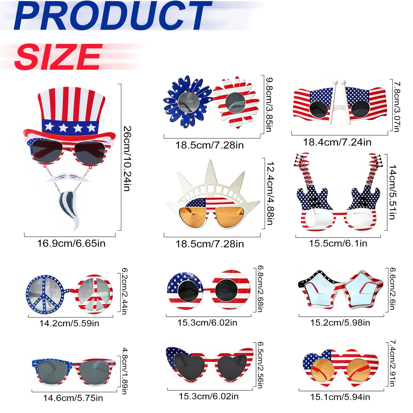 LIONO 11 Pack 4th of July Sunglasses, 250th Anniversary Patriotic USA Glasses, American Flag Sunglasses Red White Blue, Independence Day Memorial Day Party Favors for BBQ, Parade, Photo Booth Props