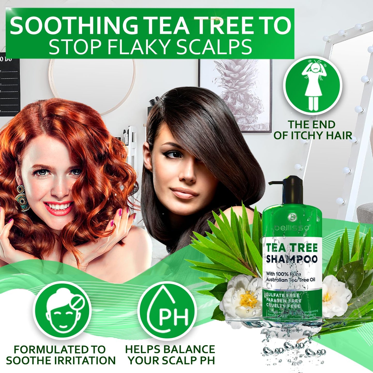 Tea Tree Oil Shampoo - Sulfate and Paraben Free with Collagen Keratin - Ideal for Women and Men with Oily Hair and Scalp Buildup - Anti Dandruff Treatment for Itchy, Dry Scalps – Salon Grade Products