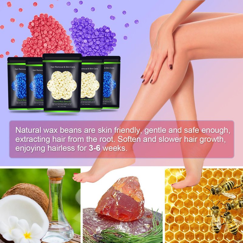 Auperwel Wax Beads for Hair Removal 1.1 lb (17.6 oz), Hard Wax Waxing Beads Kit for Sensitive Skin Brazilian, Face, Bikini, Eyebrow, Legs, Painless for Women Men, 5 packs with 10 Sticks