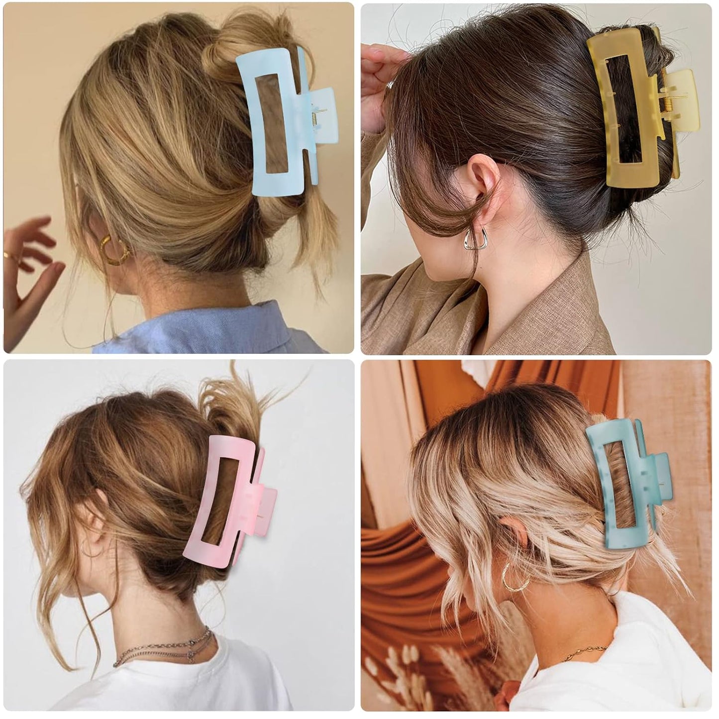 Acrylic Banana Jaw Hair Clips - 8 Pcs Nonslip Rectangle Clips for Thick Hair | Matte Colors, 4.1 Inch