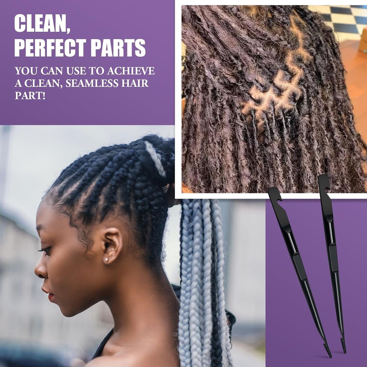 Dreadlock Retightening Tool - Interlocking Crochet Needle Set for Locs & Sisterlocks | Dual-Ended Metal Needles (Black)