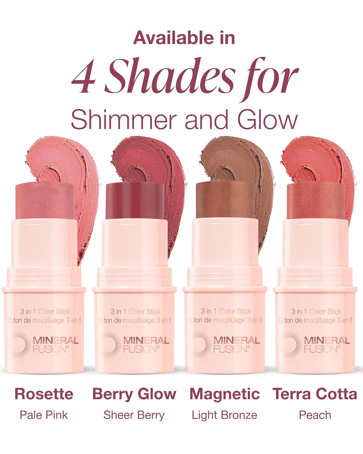 Mineral Fusion 3-in-1 Color Stick | Hydrating Tinted Cream Blush for Cheeks, Lips, and Eyes - Berry Glow