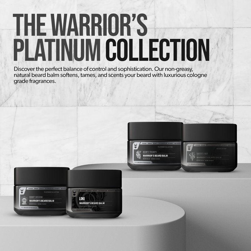 The Beard Struggle Warrior’s Beard Balm - Platinum Collection, Vanir's Wisdom - Non-Greasy Low-Hold Formula, Luxurious Cologne-Grade Fragrances 100% Natural and Plant-Based Ingredients - 50g