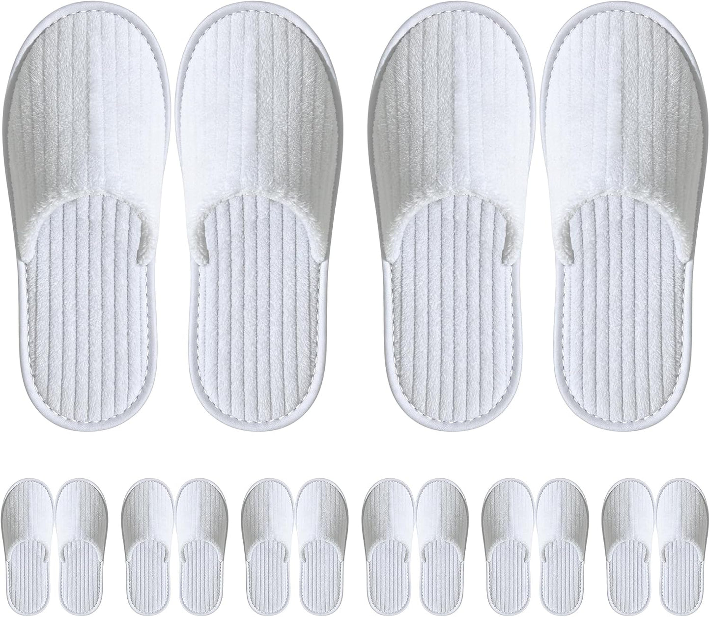 Disposable Slippers - Cotton Fleece Guest Slippers with Non-Slip Sole | 6 Pairs for Home, Hotel & Travel