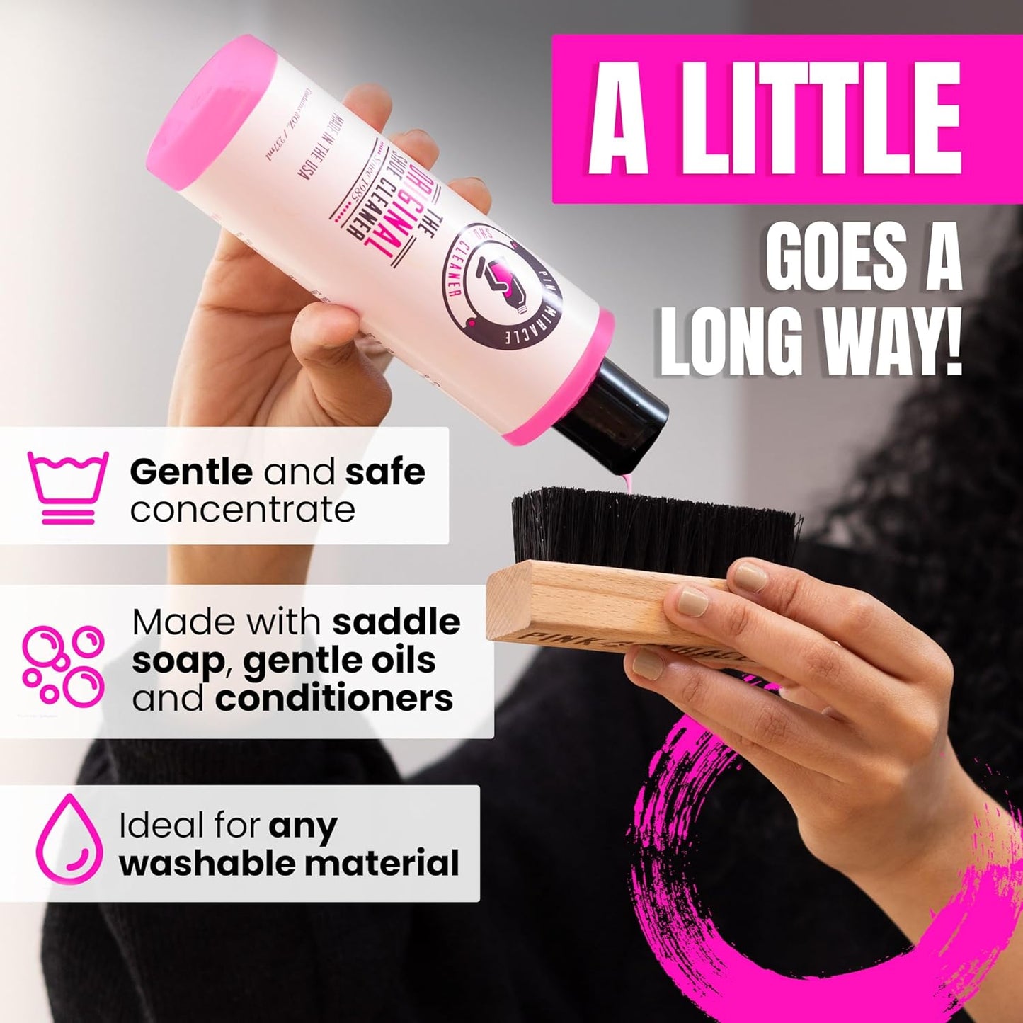 Miracle Shoe Cleaner Kit - Pink Fabric & Leather Cleaner with Brush for Sneakers | Suede, Nubuck, Whites
