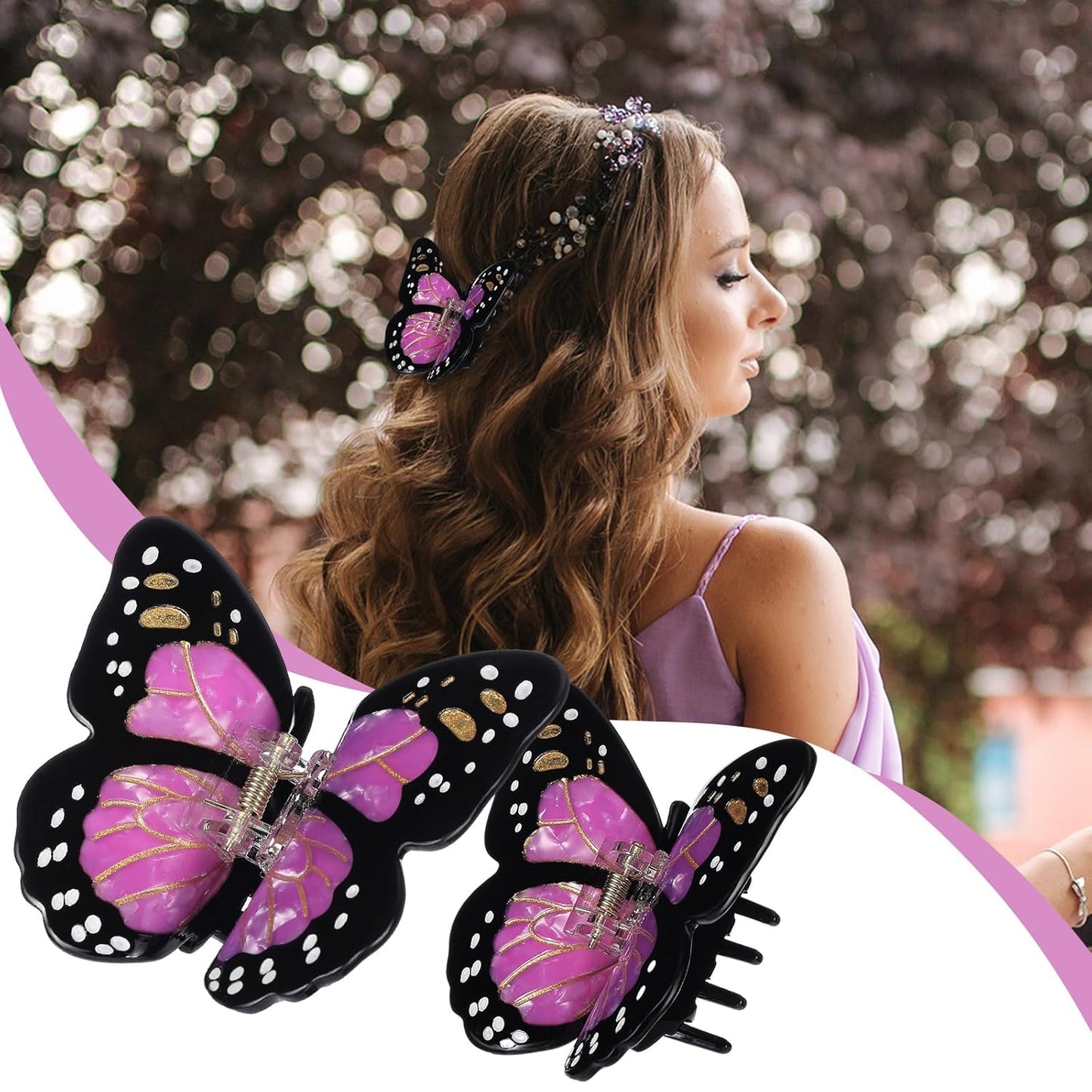 Monarch Butterfly Hair Clips - 3D Nonslip Claw Clips for Women | 3 Colors: Orange, Purple, Blue