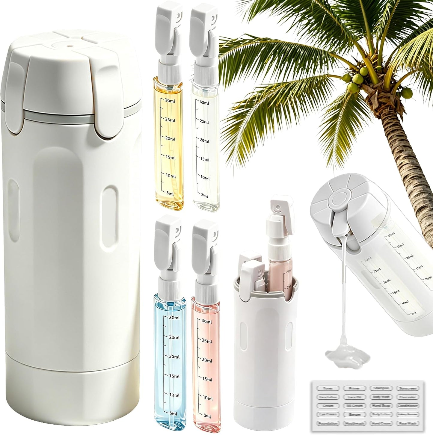 Travel Dispenser Bottle - 4 in 1 Leakproof TSA Approved Hard-Shell | Rotatable Cosmetic & Shampoo Container (Green)