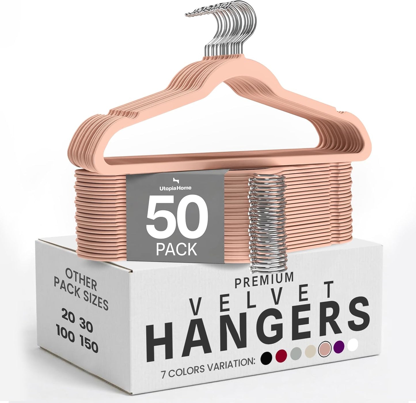 Utopia Home Velvet Hangers - Non-Slip Slim Coat & Pant Hangers | 50 Pack, 360° Swivel Hook, Black