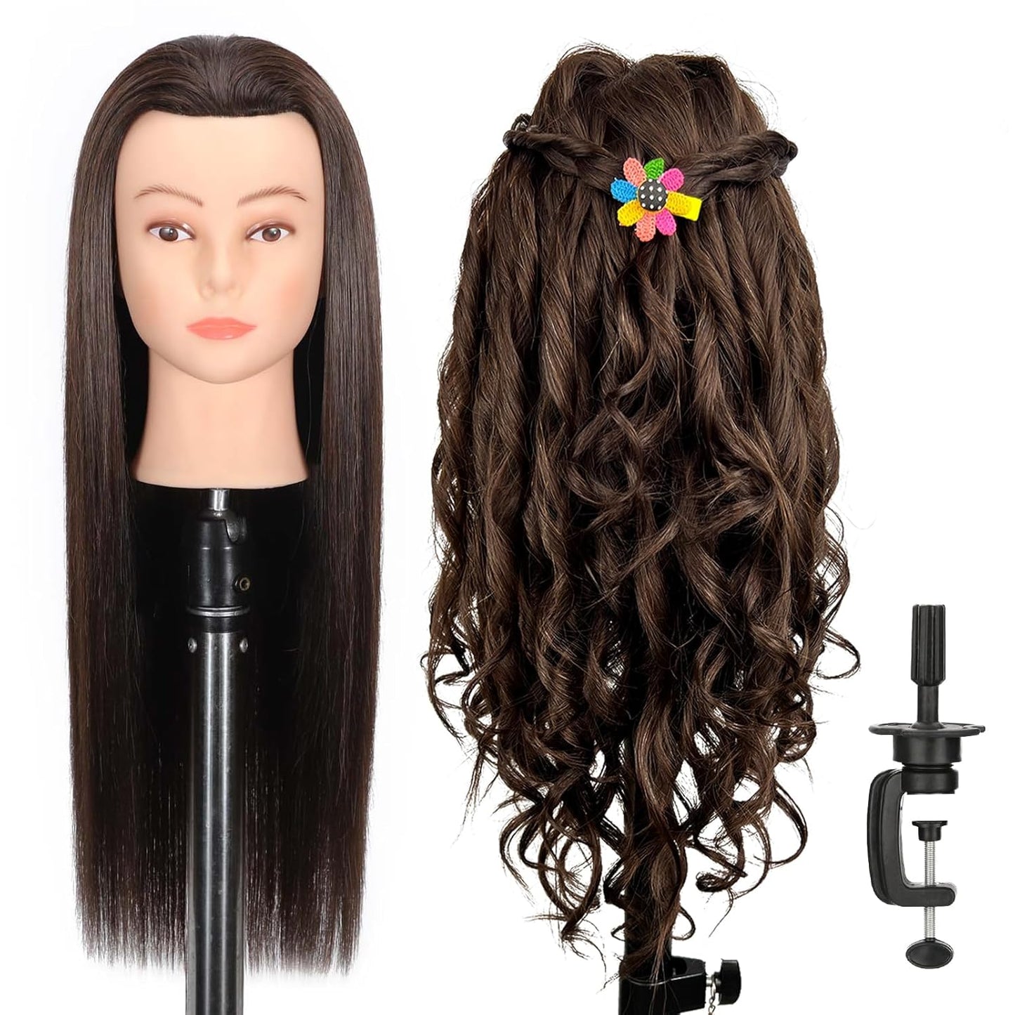Mannequin Head - 80% Real Human Hair for Hairdresser Practice | Cutting, Braiding & Styling Tools Included