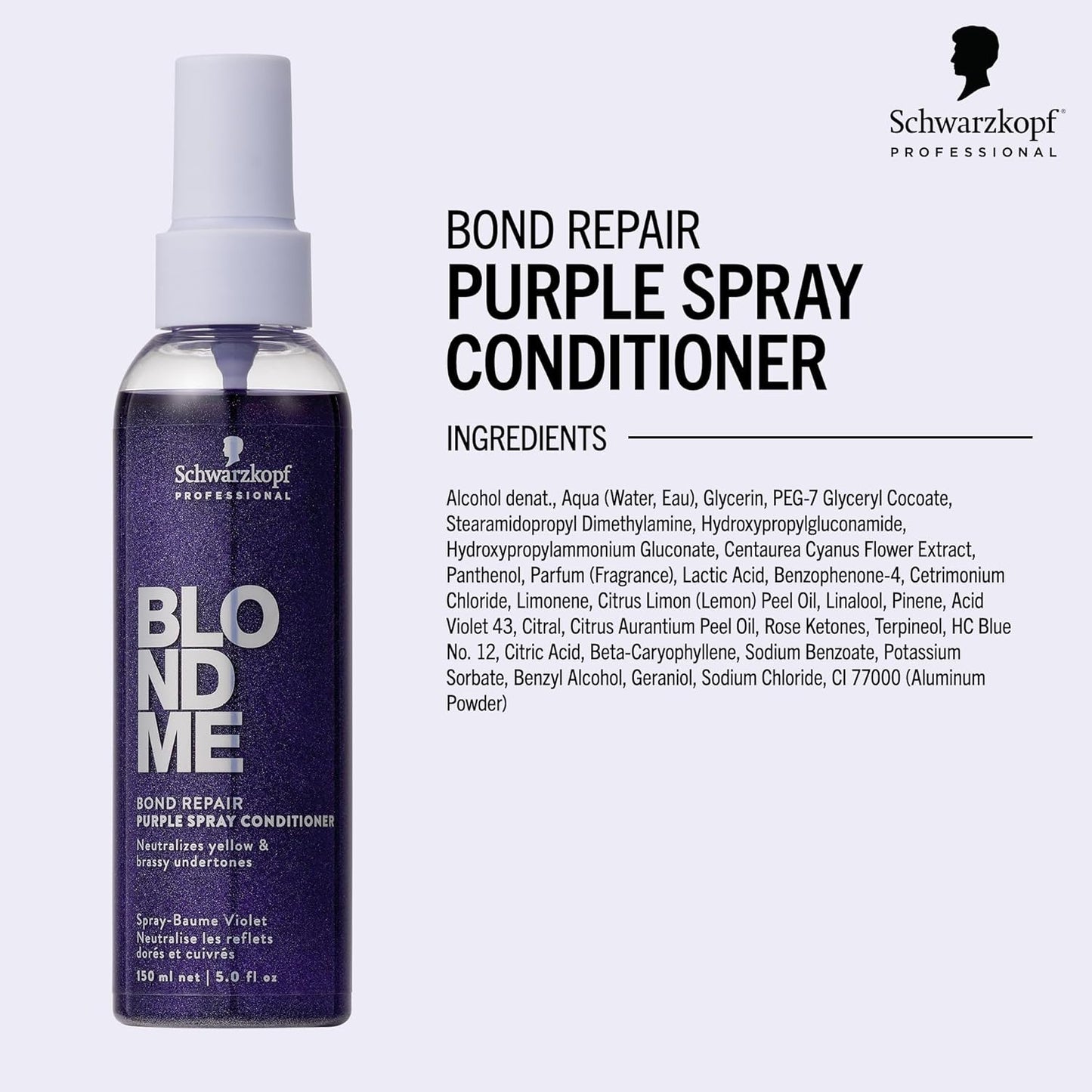 BlondMe Bond Repair Purple Spray Conditioner - Neutralizes Yellow & Brassy Tones | Strengthens & Moisturizes Blonde Hair