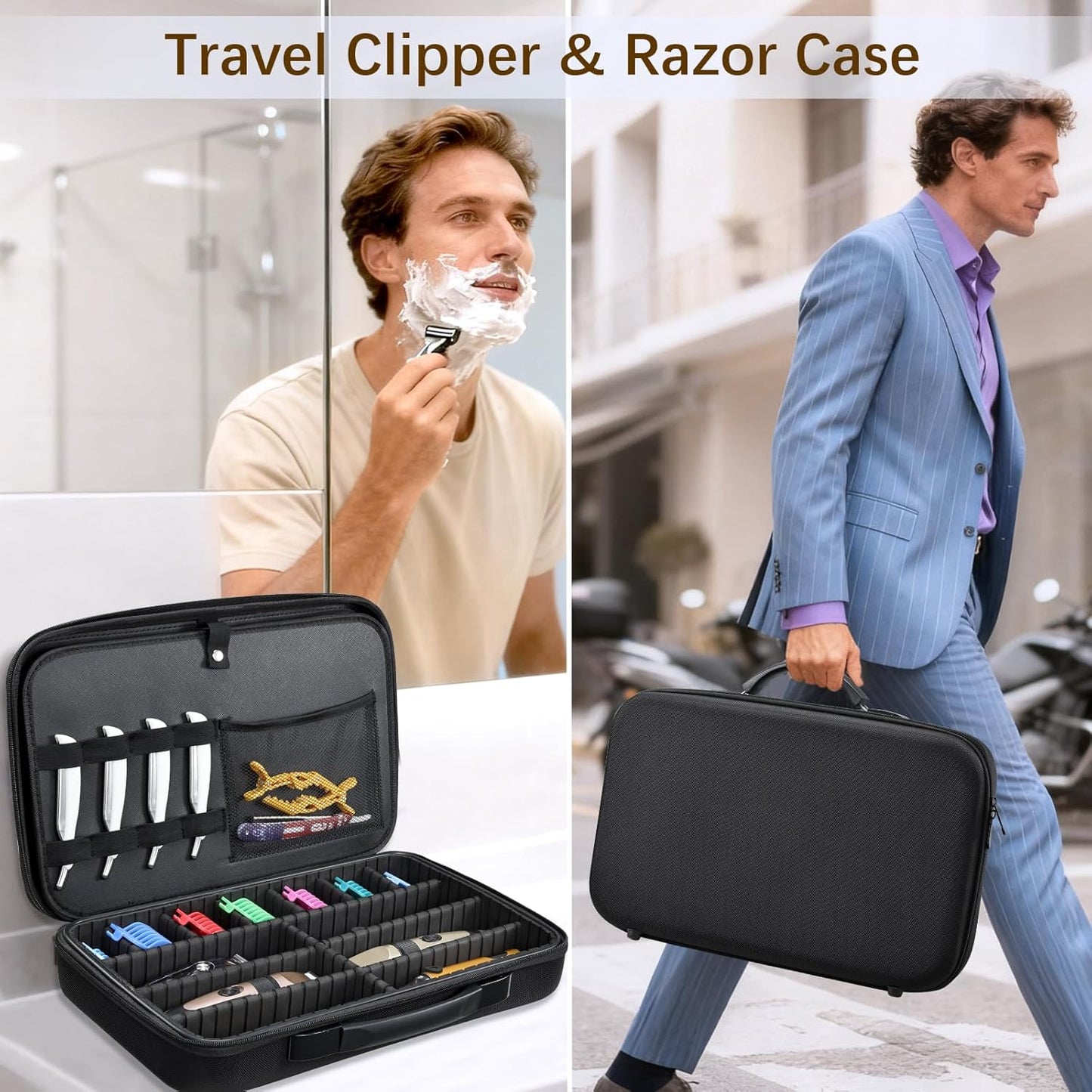 Barber Clippers Case - 17-Inch X-Large Travel Bag for Hair Cutting Supplies | Grooming Organizer for Men & Pets - Black