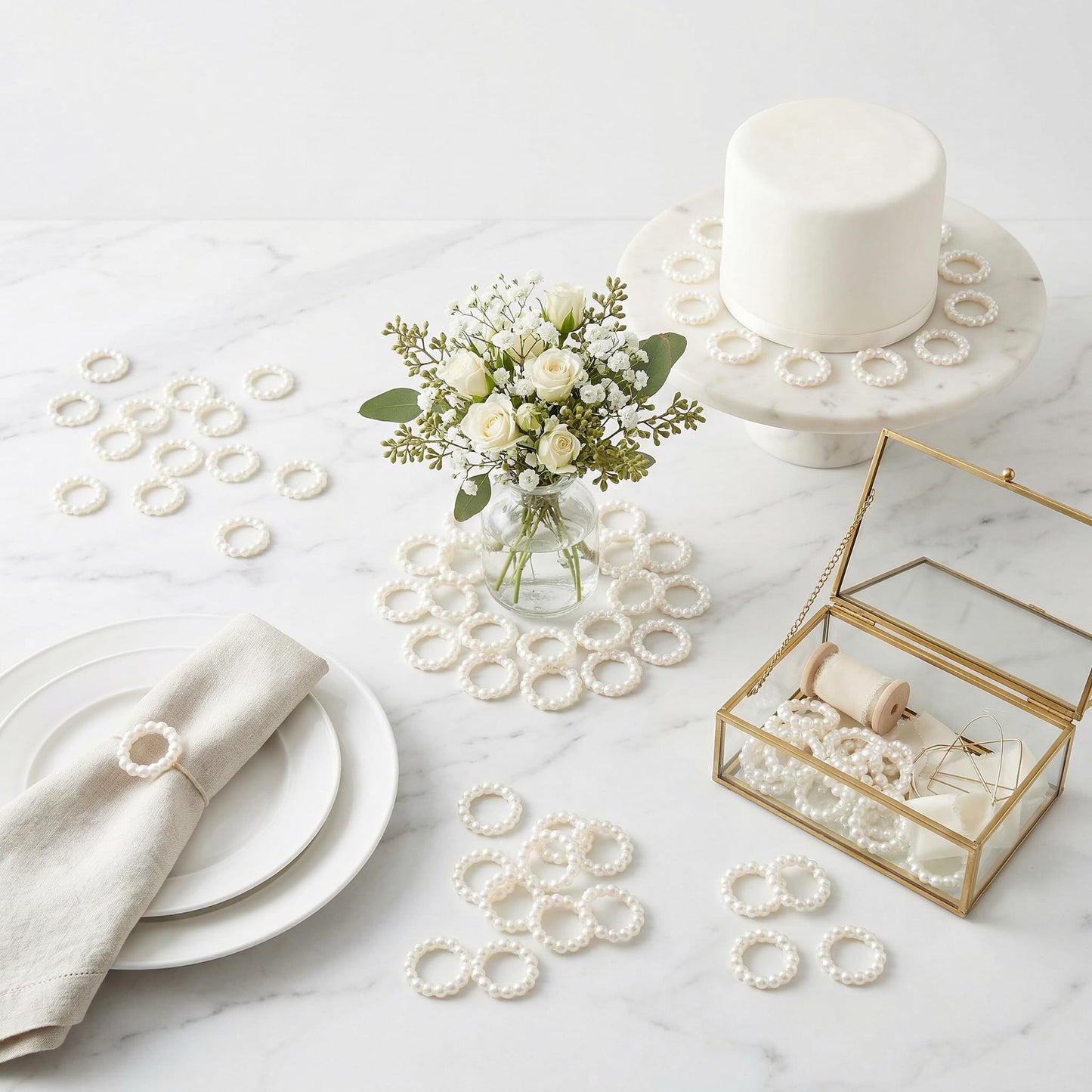Pearl Circle Table Scatter Confetti - 50 Pcs Circle Shaped Plastic Faux Bead Charms for Wedding Table Decoration, DIY Crafts, Nail Art, Cake Topper, Bridal Shower and Party Centerpiece Ornaments
