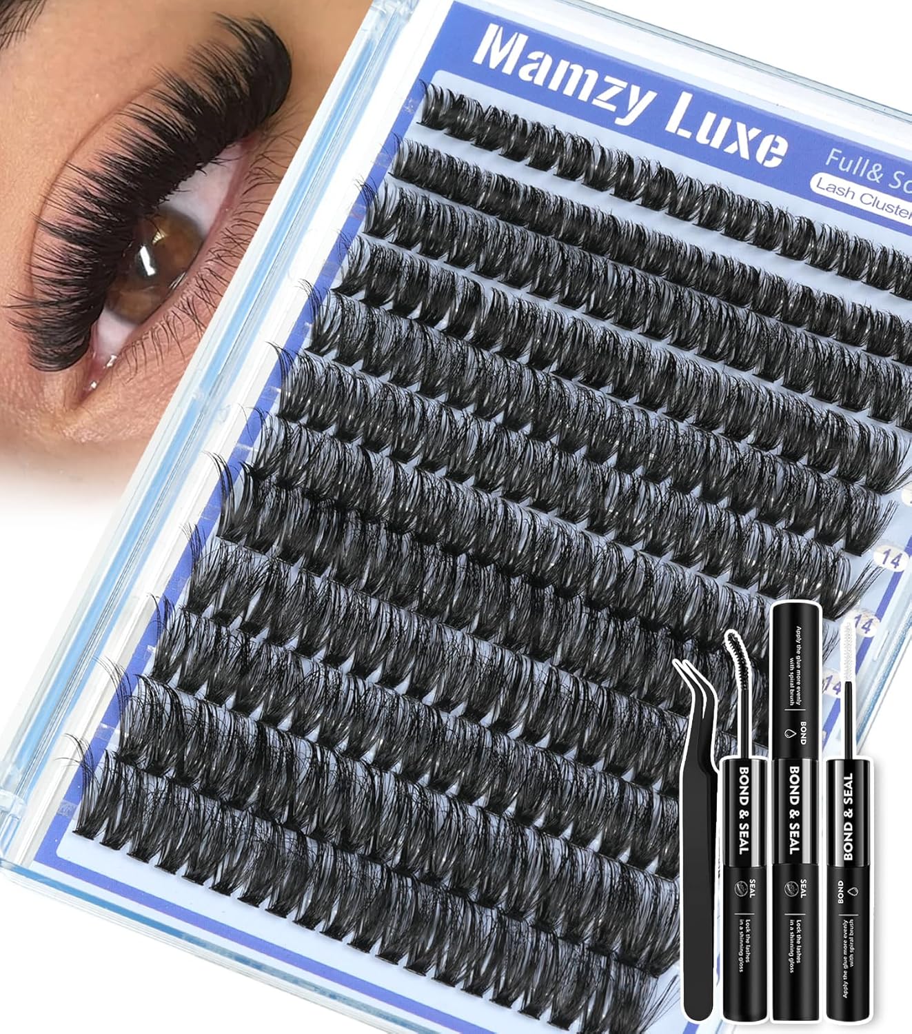 Lash Clusters Kit - 708 Pcs Individual Eyelash Extensions | 30D-100D Wispy Lashes with Bond, Seal & Tweezers - 10-16mm Mix
