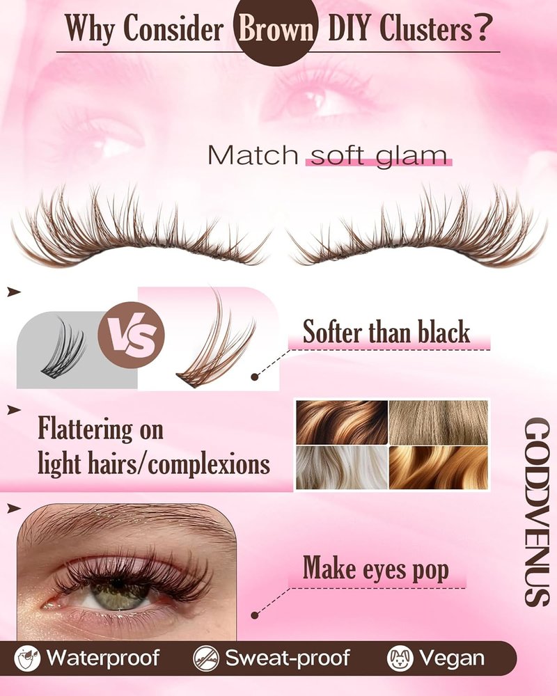 Brown Lash Clusters - Natural Wispy Eyelash Extensions for Soft Glam | 300 Pcs, C Curl, Waterproof (10-16mm)