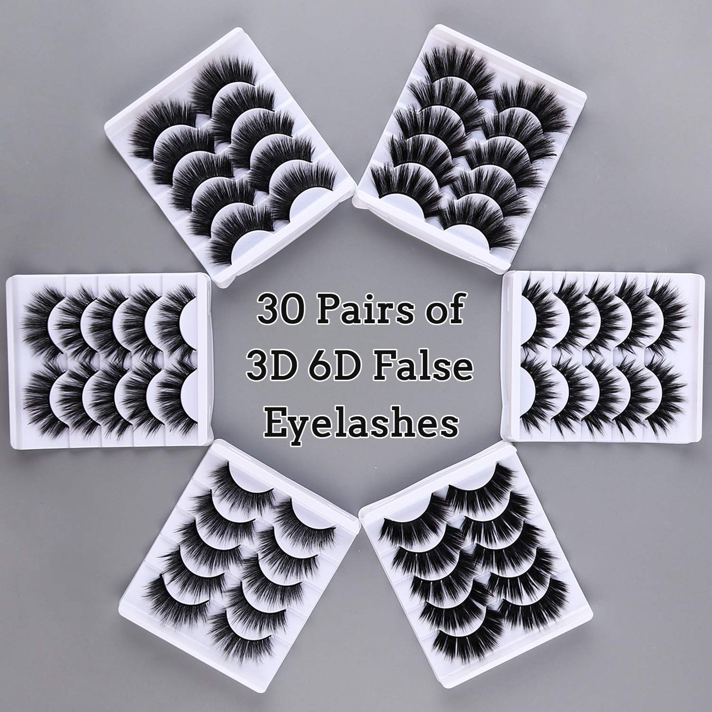 AROIC 30 Pairs False Eyelashes Kit - 3D 6D Volume Wispy Lashes with 6 Styles, Soft Lightweight Natural Look, Reusable Handmade Fluffy Lashes for Women Girls(Everyday/Cat Eye/Mink Effect/Party)