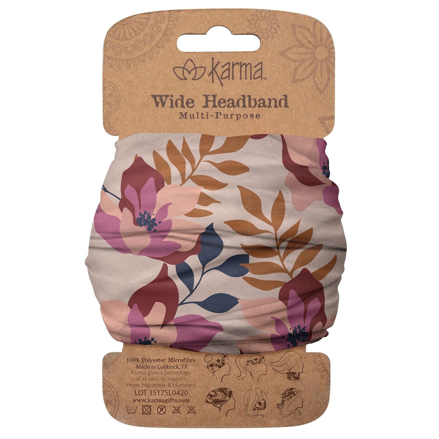 Floral Headband for Women - Teal/Apricot Split Design | Wide Fabric & Stretchy Hair Scarf