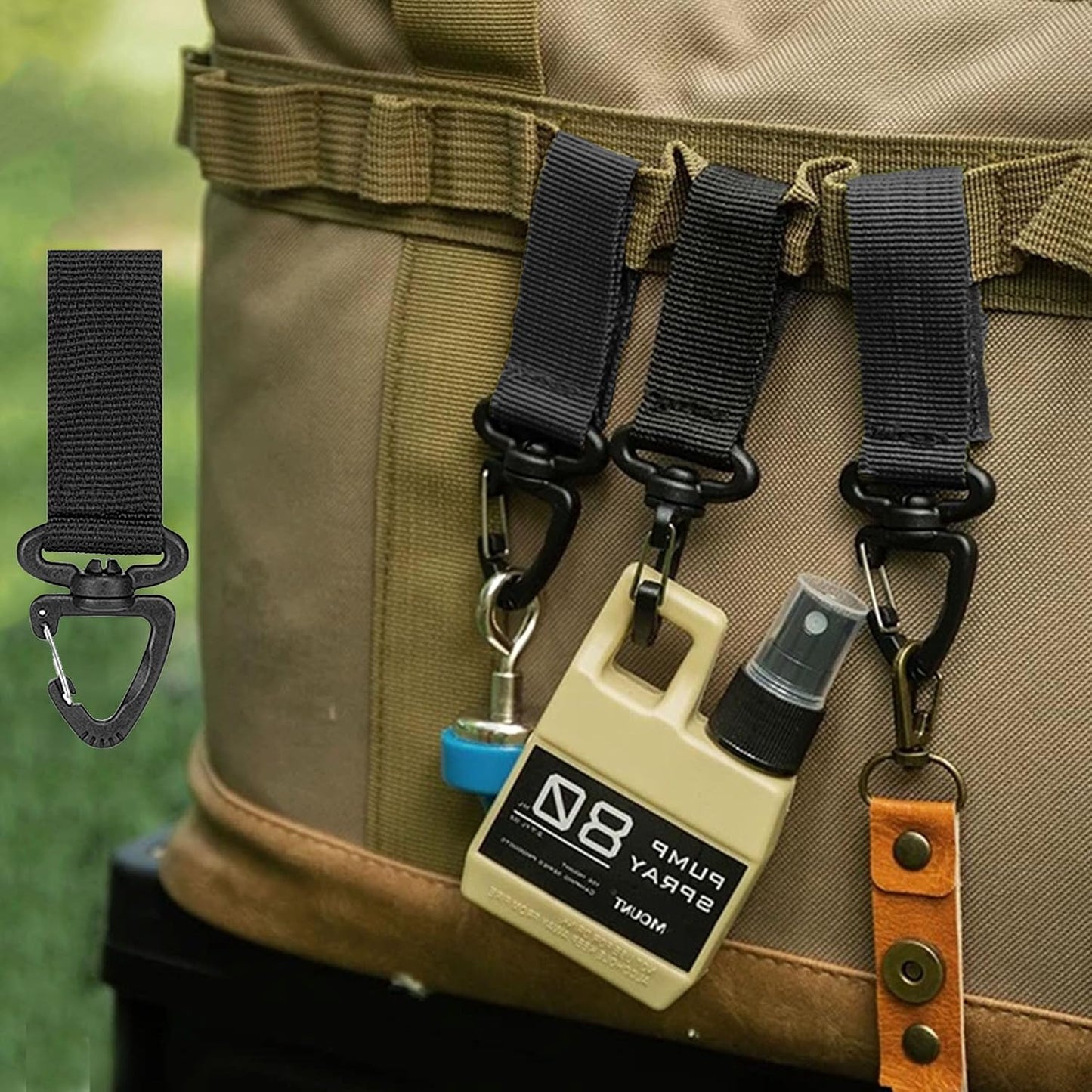 Tactical Key Ring Chain - Swivel D-Ring Carabiner Clip | 6PCS Multifunction Gear Hook for Outdoor Sports & Camping - Black