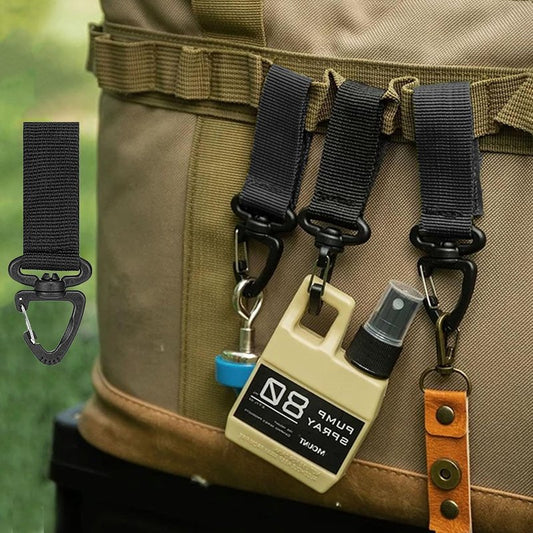 Tactical Key Ring Chain - Swivel D-Ring Carabiner Clip | 6PCS Multifunction Gear Hook for Outdoor Sports & Camping - Black