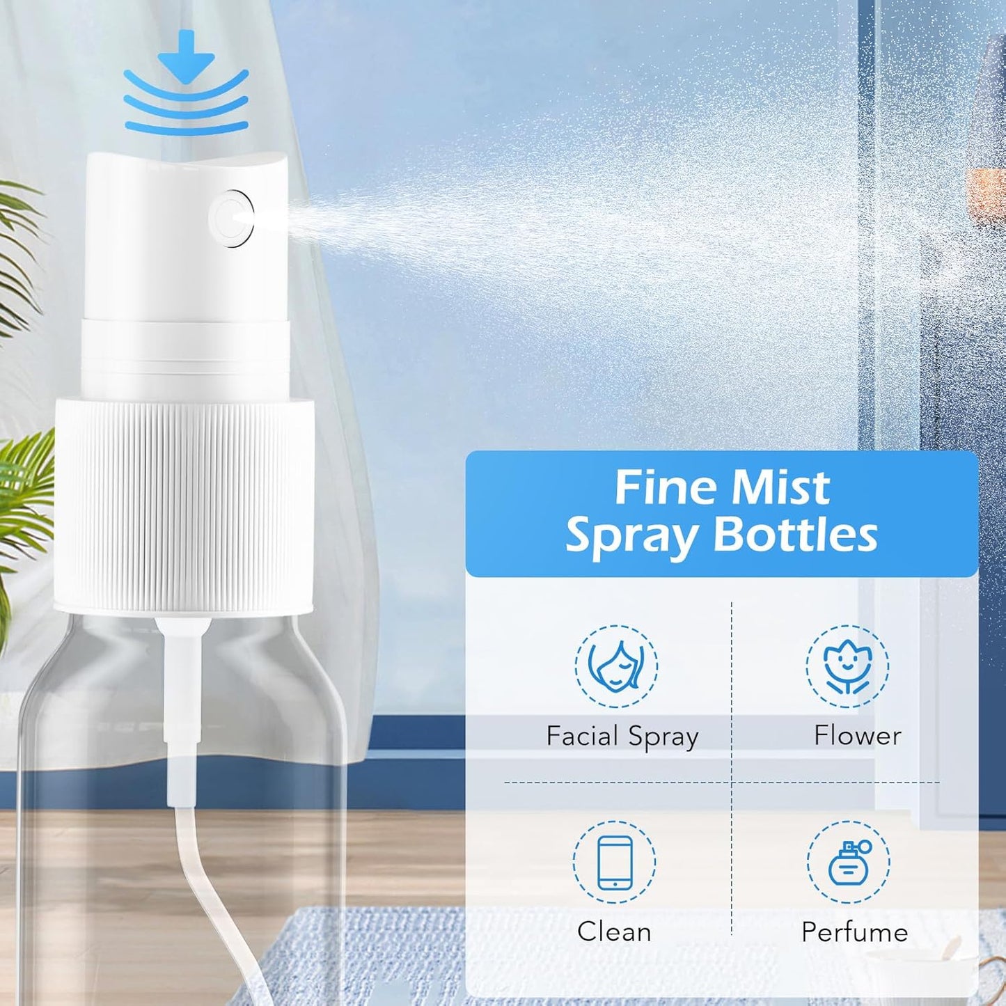 Clear Empty Spray Bottles - 2oz Fine Mist Travel Bottle Set with Funnels & Labels | 6 Pack
