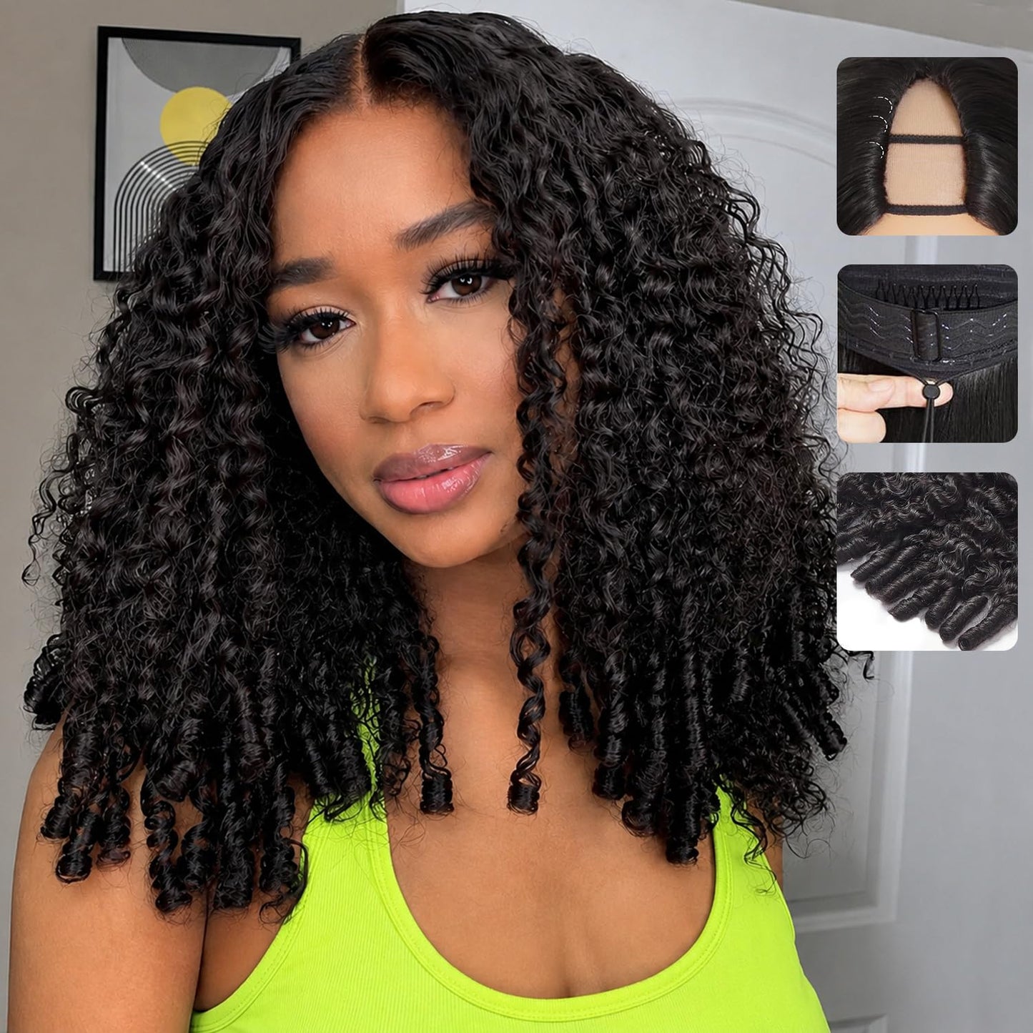 Burmese Curly V Part Half Wig - 220% Density, 16 Inch, 100% Human Hair | Easy Wear & Go Style