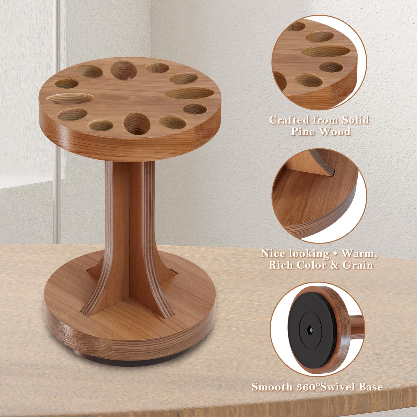 MTGSTOCL Wooden Rotating Scissor Holder,12-Slot Shear Holder with 360° Swivel Base ,Perfect for Sewing ,Quilting , Crafts,Stylists &Hairdressers