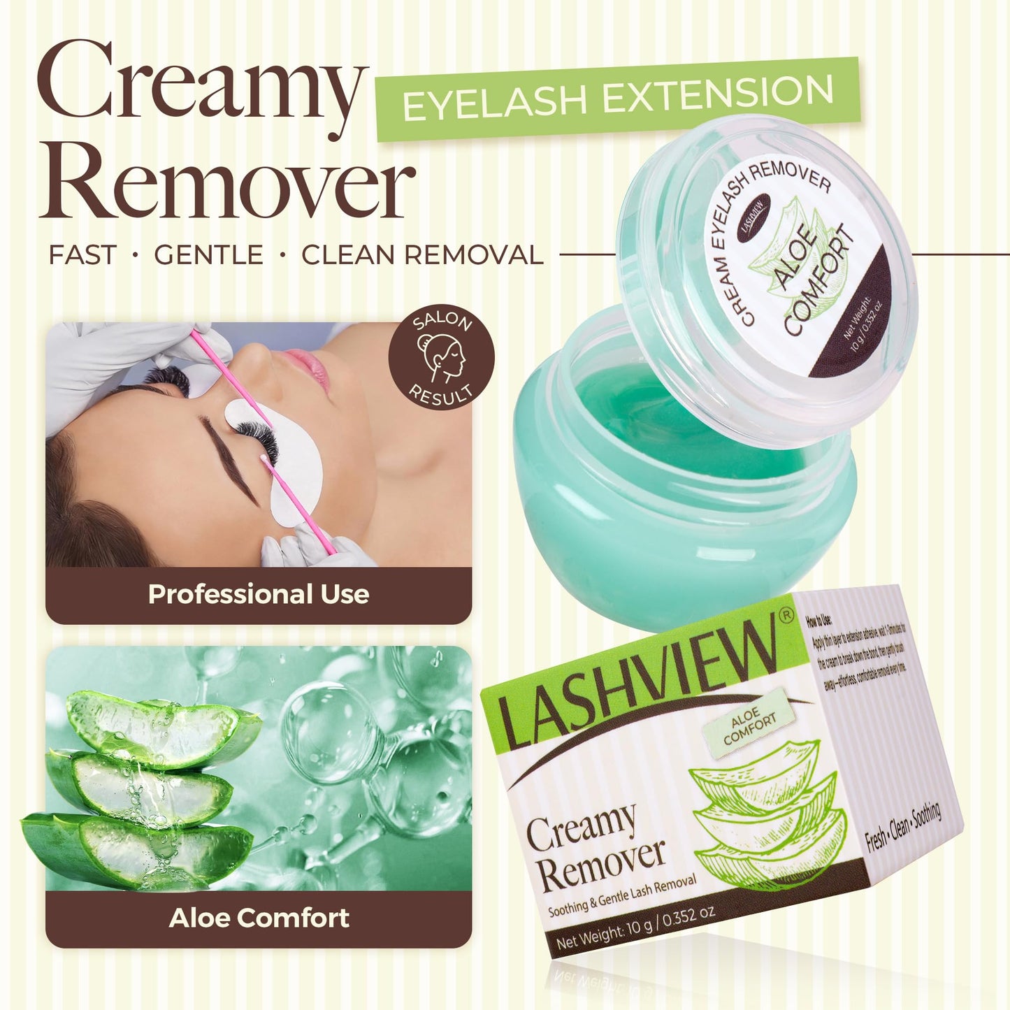 LASHVIEW Eyelash Extension Remover Cream 10g - Gentle Aloe Vera Formula | Hypoallergenic & Low Irritation | Lash Removal Kit with Eye Patches & Cotton Swabs