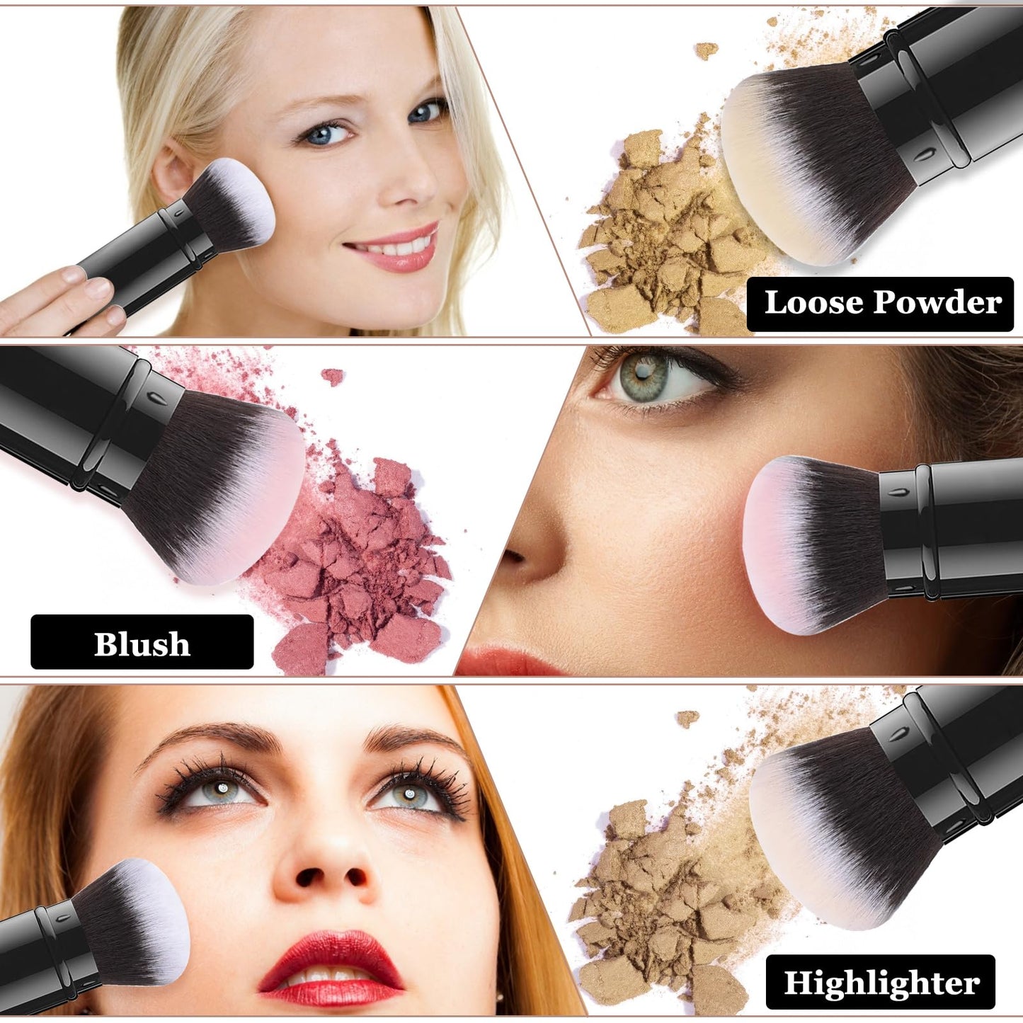 Falliny Retractable Kabuki Makeup Brush, Travel Powder Foundation Professional Blush Makeup Brushes With Aluminum Handle for Liquid, Cream, Cosmetics, Loose Powder