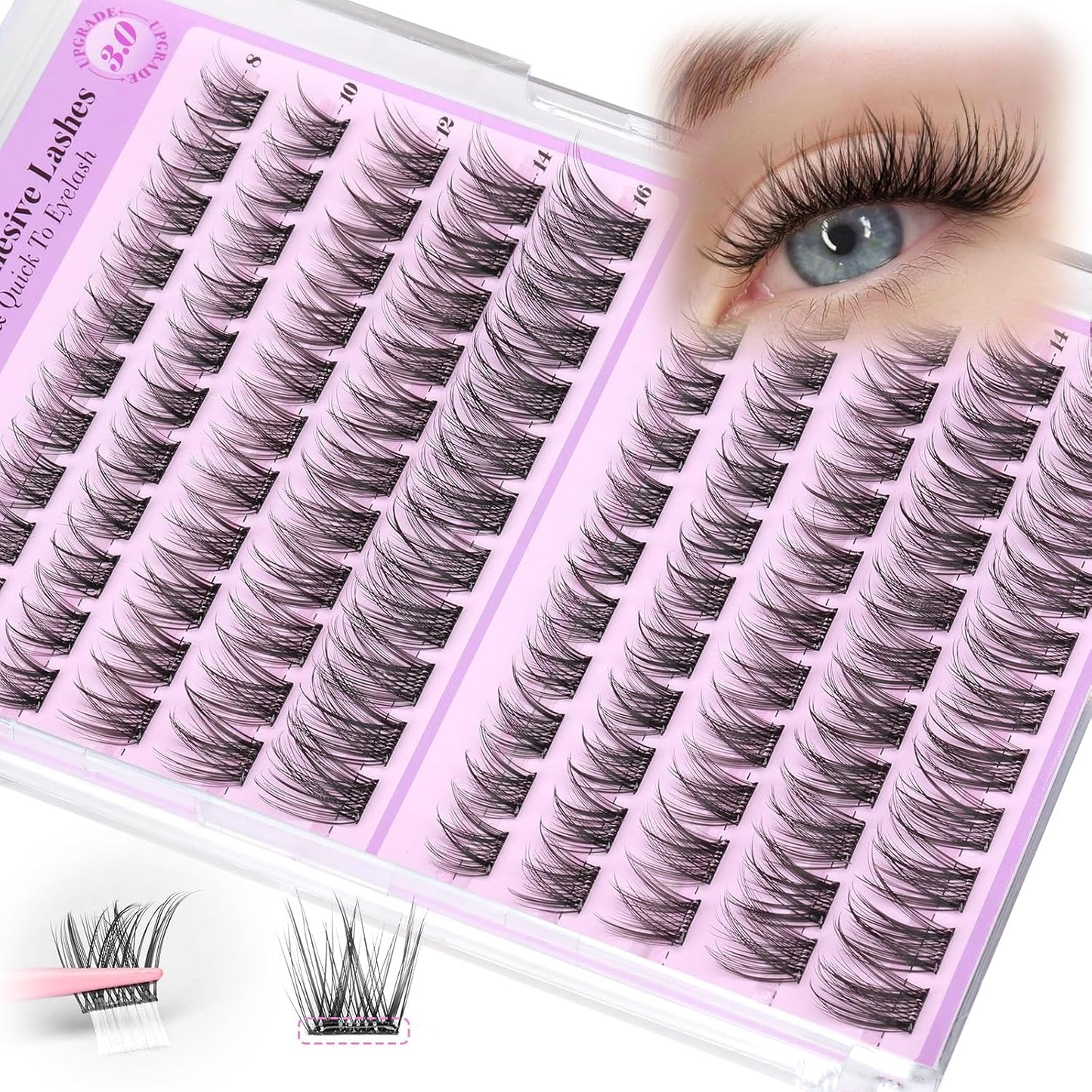 Self-Adhesive Brown Lash Clusters - No Glue Needed, Reusable 8-14mm Wispy Individual Lashes | C Curl DIY Extensions