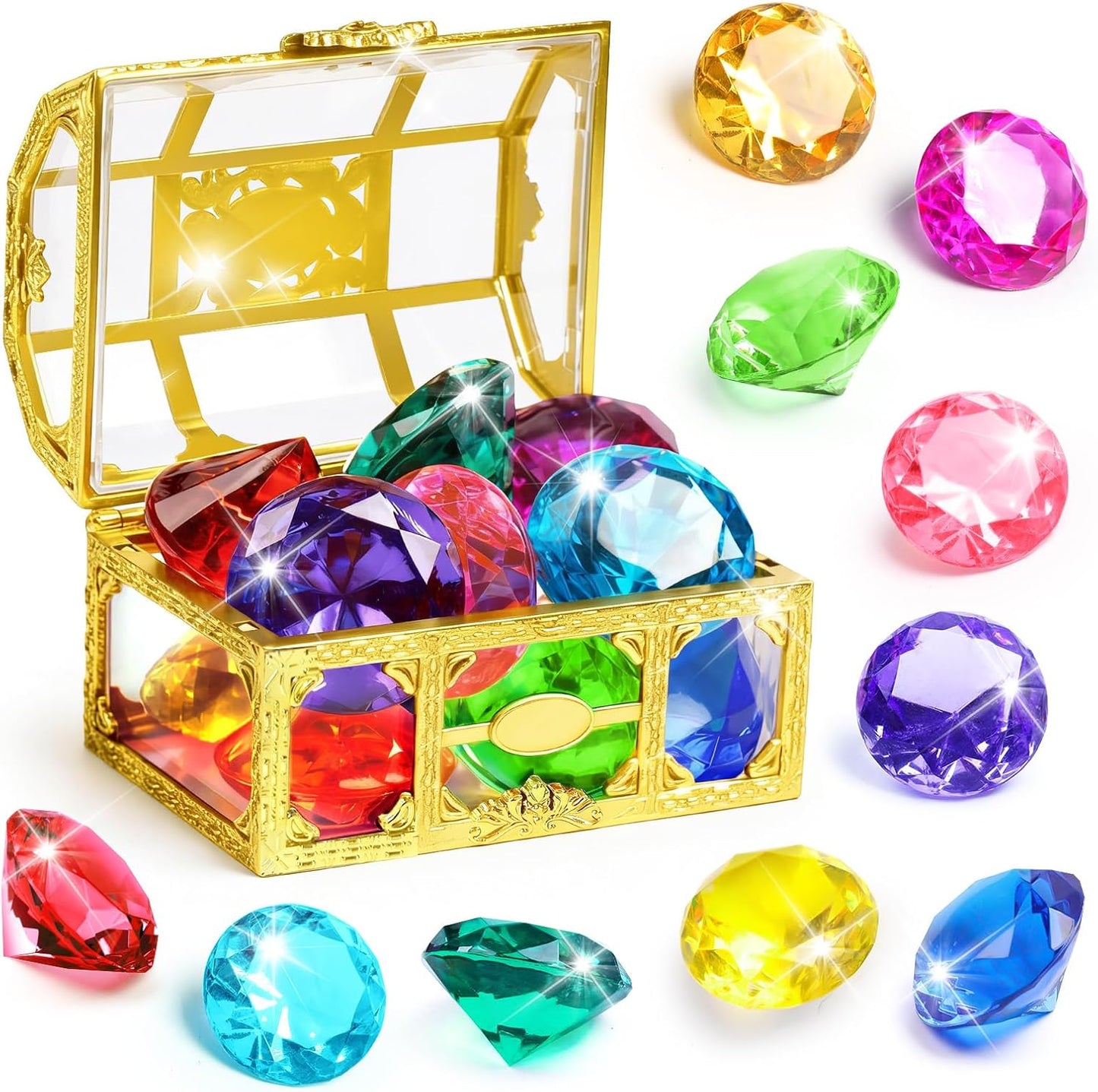Colorful Diving Gem Pool Toy Set - 10PCS Treasure Chest Gems for Kids | Underwater Fun for Swimming Parties