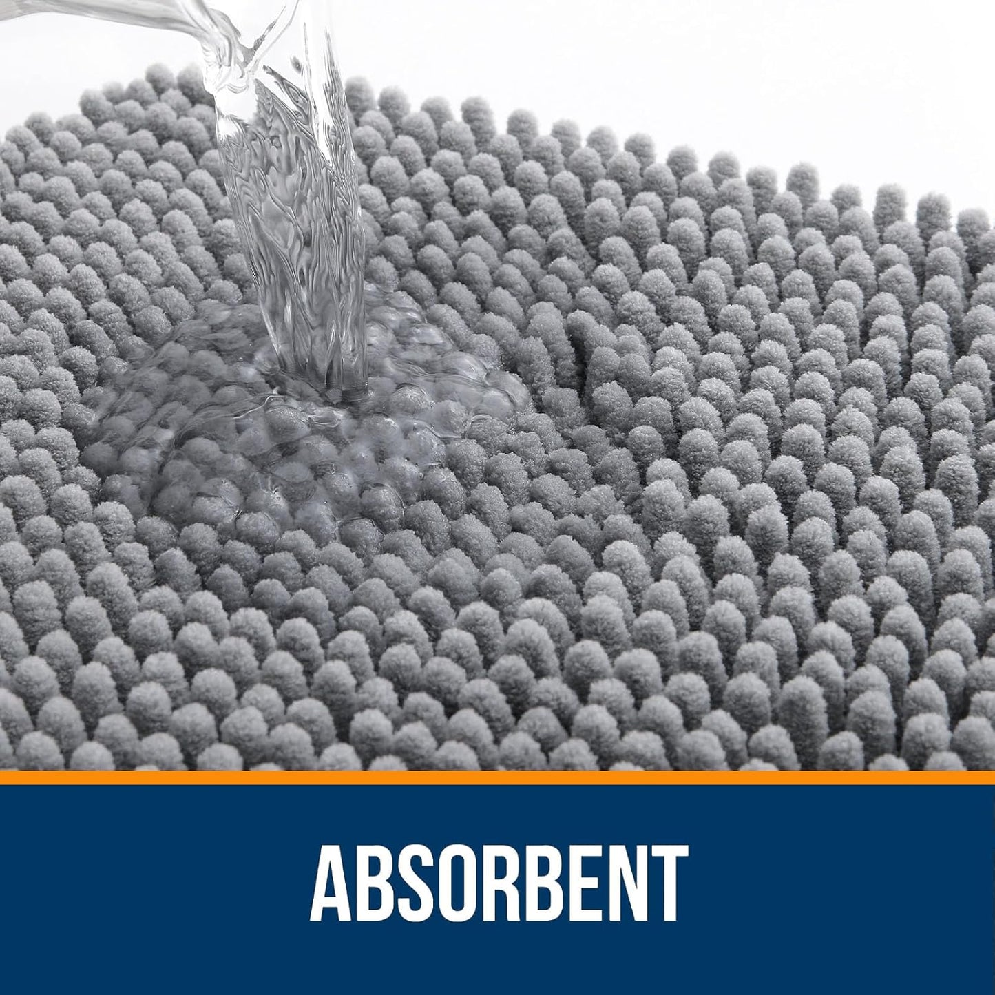 Extra Soft Chenille Bathroom Rugs - 30x20 Quick Dry, Machine Washable | Grey Bath Mats for Tub & Shower