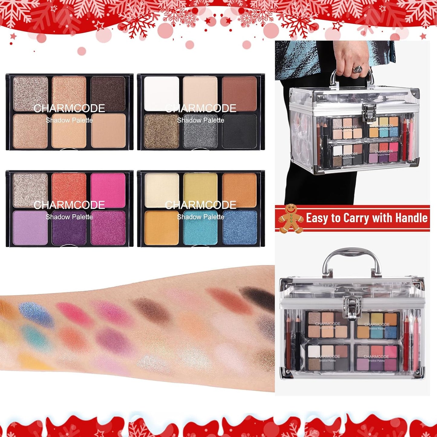 Makeup Kit for Women - Complete Eyeshadow Palette & Lipstick Set | Reusable Train Case Gift for Teens & Pros