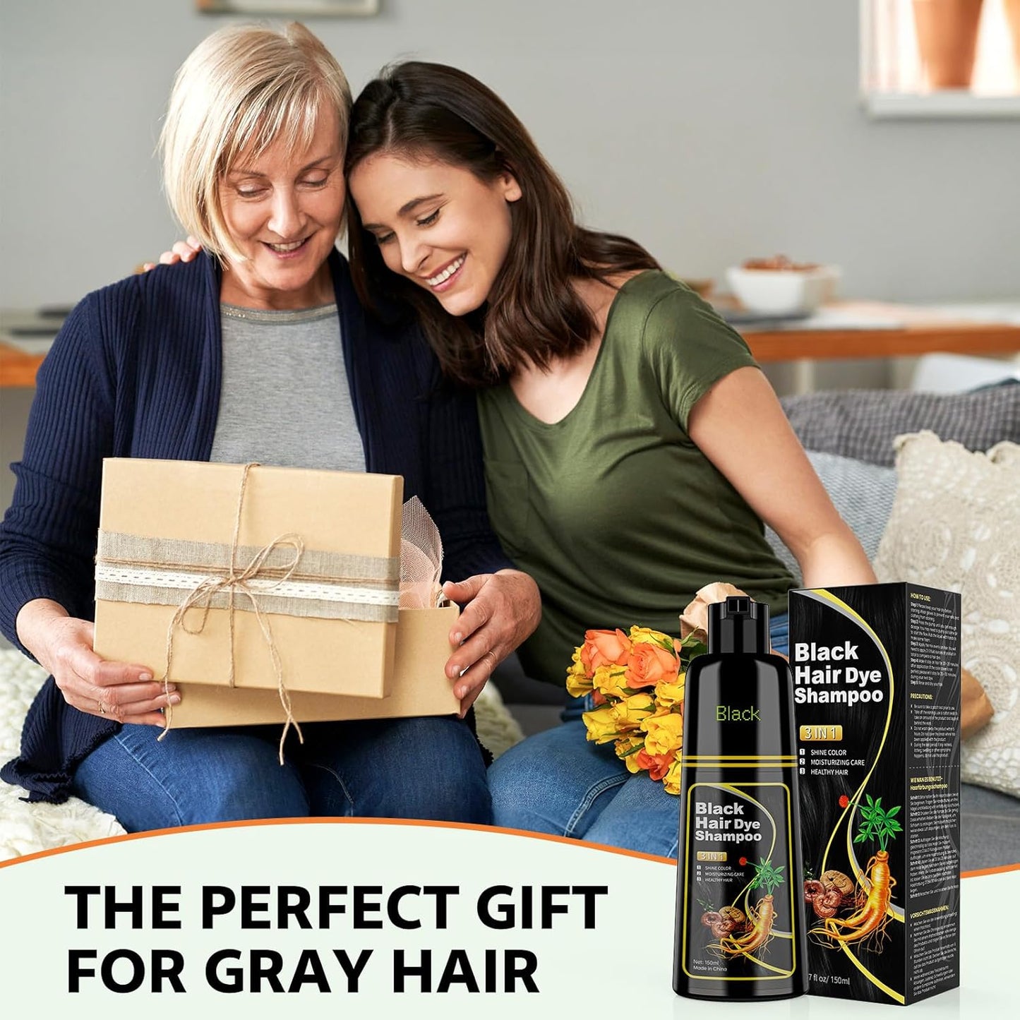 Black Hair Dye Shampoo - 3 in 1 Formula for Men & Women | 150ML Color Treatment
