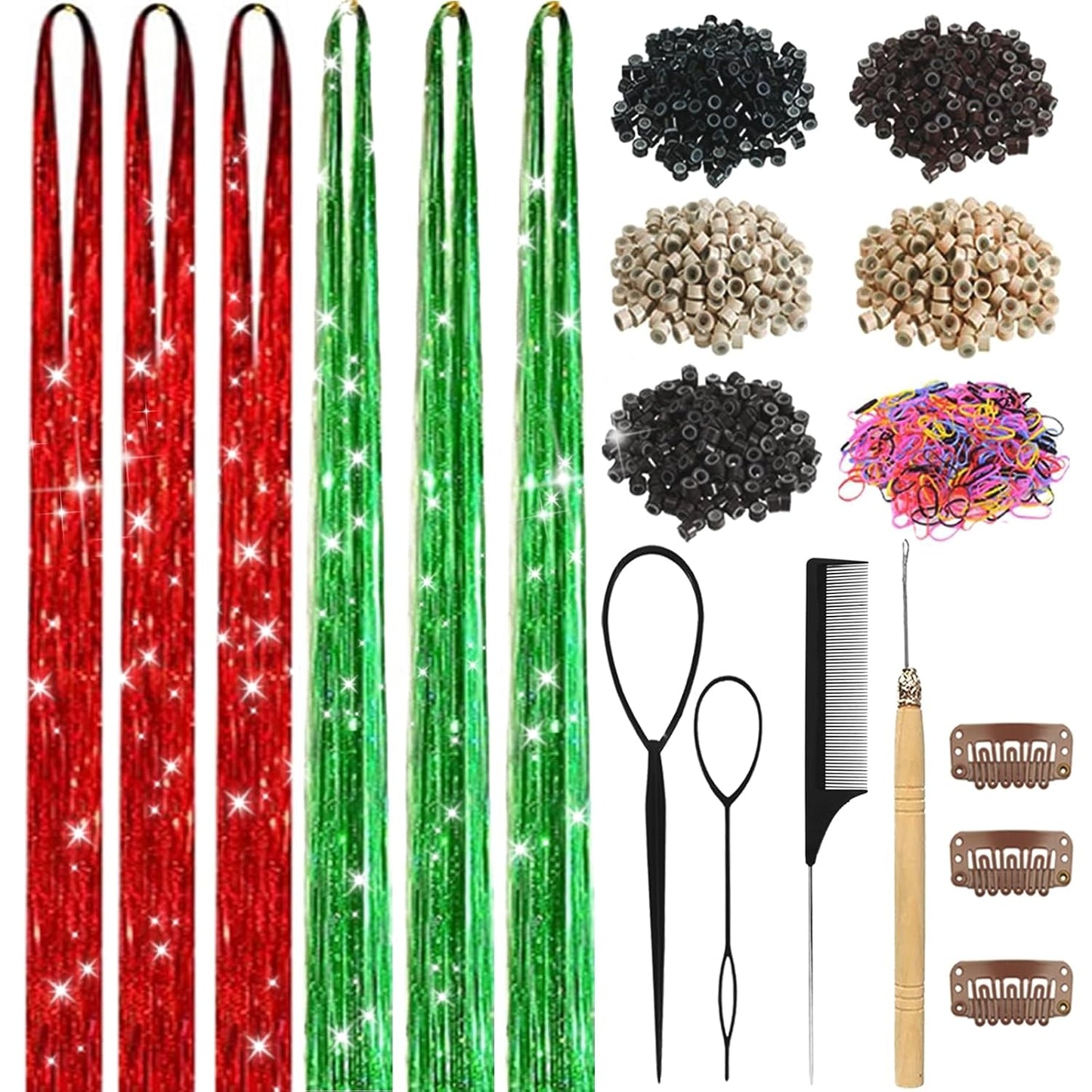 Hair Tinsel Kit - 18 Colors Holographic Hair Extensions | Heat Resistant Fairy Tinsel for Festivals & Parties