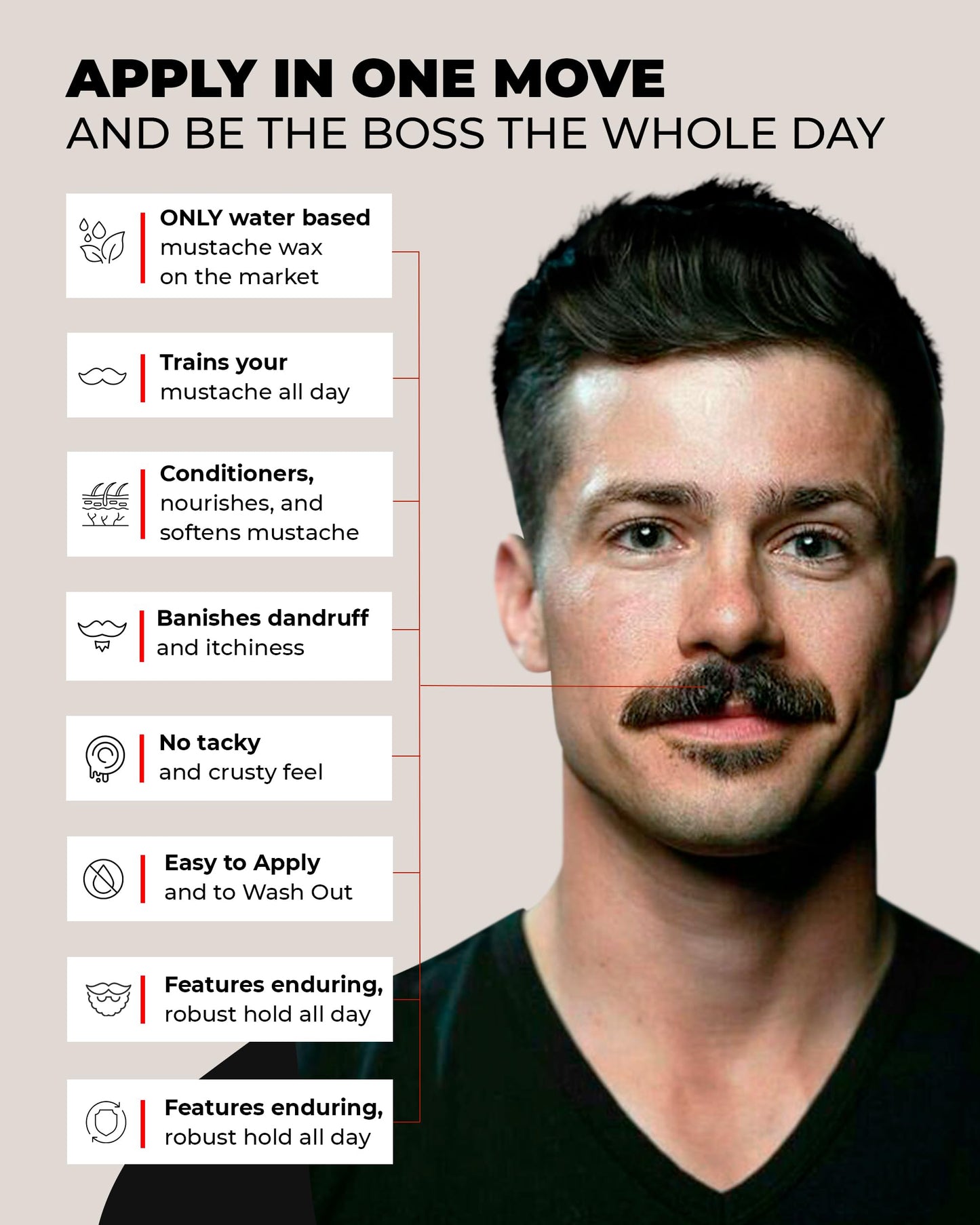 Bossman MUDstache Mustache Wax for Men + Acetate Folding Mustache & Beard Comb – Unscented Styling and Grooming Kit
