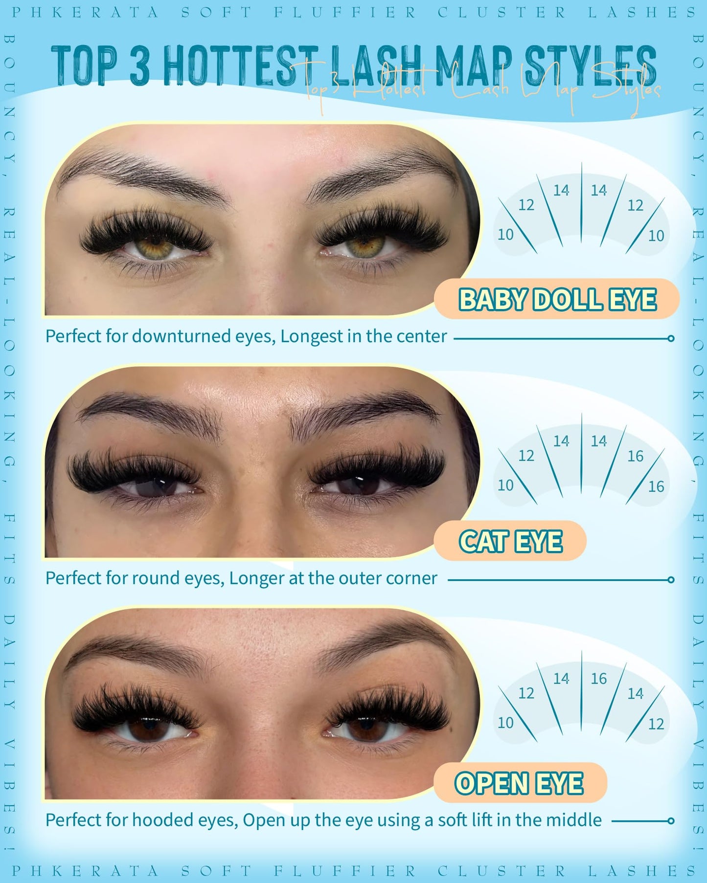 PHKERATA Fluffy Lash Clusters Wispy Eyelash Clusters Natural C Curl Cluster Eyelash Extensions Volume Individual Lashes DIY Eyelash Extension with Soft Thin Band, 10-16mm