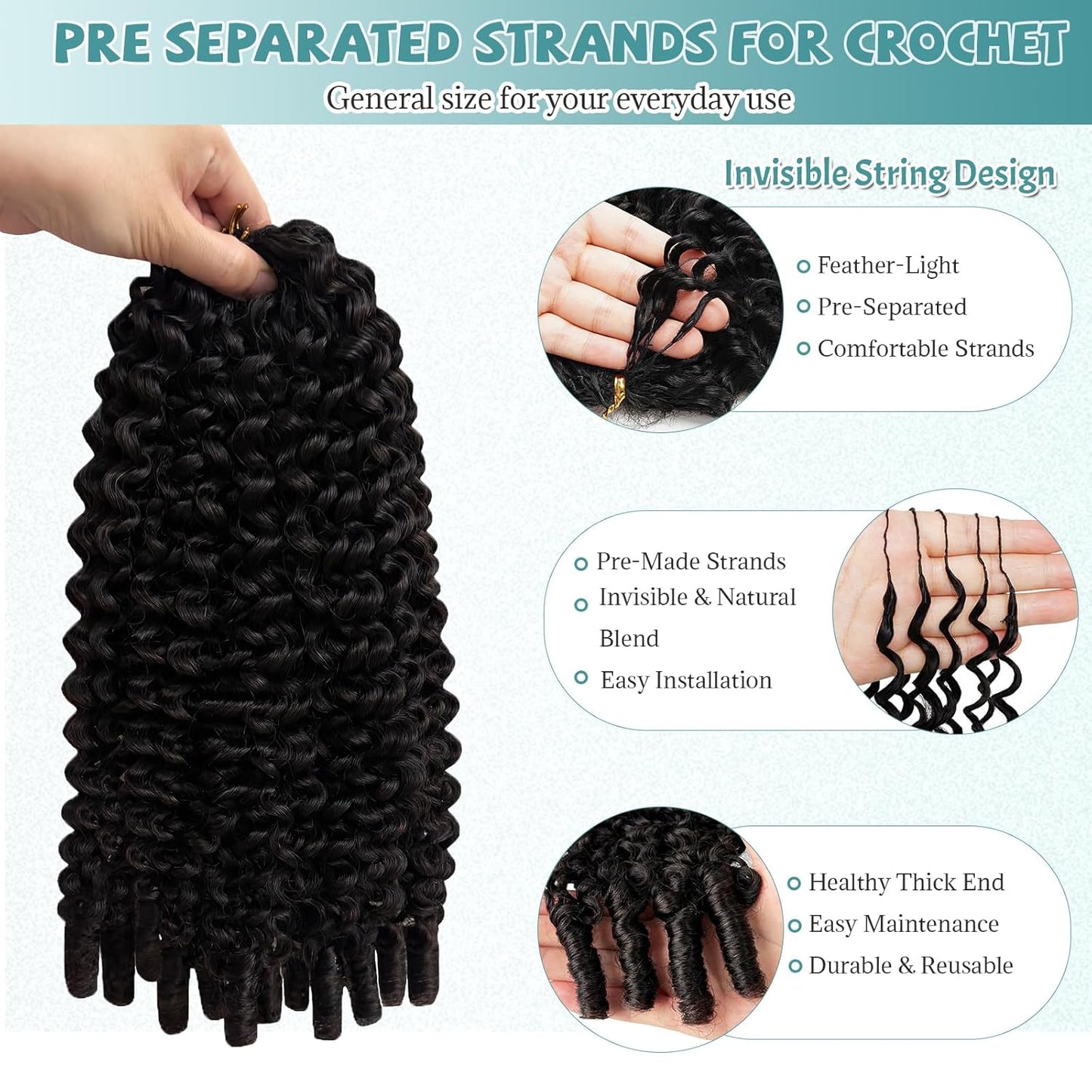 Curly Wave Human Crochet Hair - 14 Inch Pre-Looped Extensions for Black Women | Wet & Wavy 60g