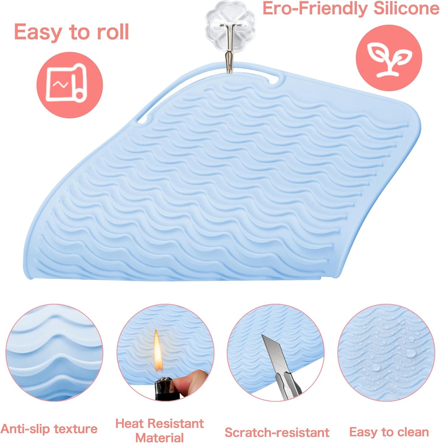 Silicone Heat Resistant Mat for Hair Tools - Curling Iron & Flat Iron Pad | Blue