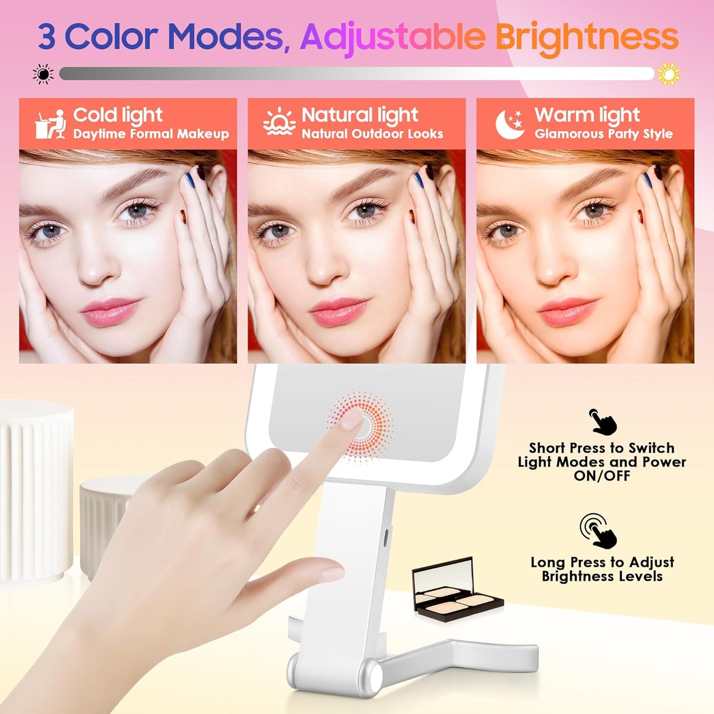 Magnifying Travel Mirror with Light - 30X/1X Double-Sided, Adjustable Brightness, Portable for Makeup & Desktop Use