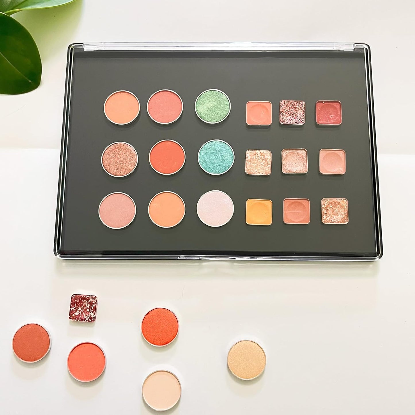 Magnetic Makeup Palette - 2 Pack XL Large Clear Top Storage Box with 40 Metal Stickers | 9.25'' x 6.57''
