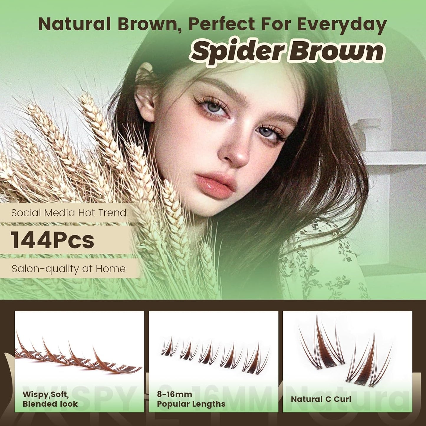 Fairy Spiky Brown Lash Clusters - Wispy C Curl Individual Lashes 8-16mm | Manga Style for DIY Anime Look