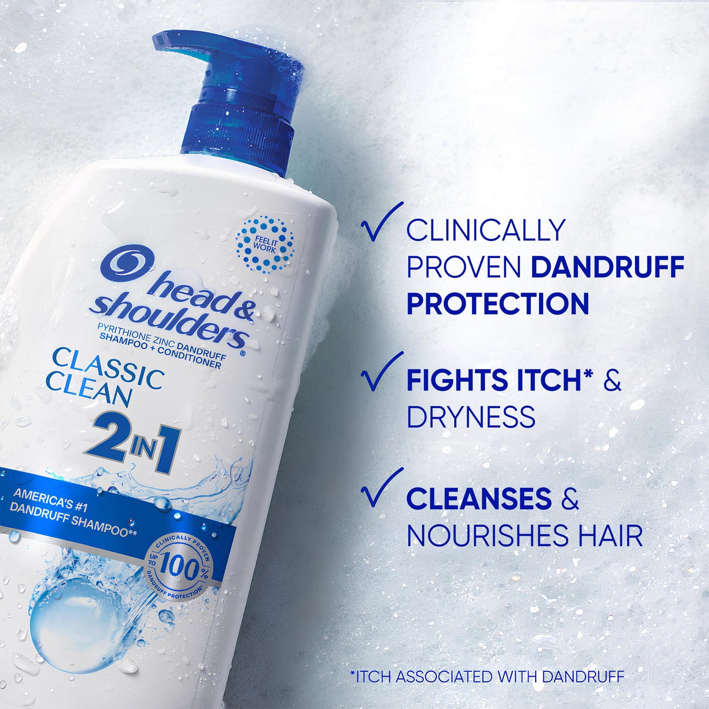 Head & Shoulders Anti-Dandruff Shampoo and Conditioner with 1% Pyrithione Zinc, Classic Clean 2-in-1 Twin Pack, Fresh Scent, Flake Control, Scalp Care, Color-Safe, 32.1 fl oz Each