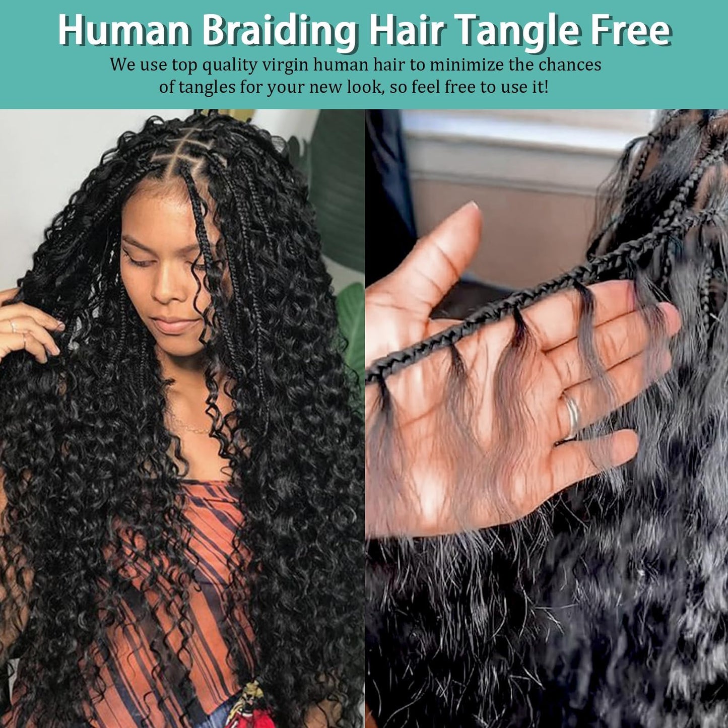 MOTFIN Human Braiding Hair for Boho Braids 22 Inch Curly Wave Bulk Bundles