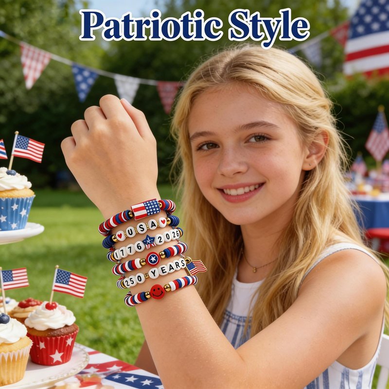 4th of July Outfits for Women - 6 Pack Patriotic 𝐁𝐫𝐚𝐜𝐞𝐥𝐞𝐭𝐬 for 250th Anniversary USA Shirt | 250th Anniversary 1776-2026 USA Merchandise | Fourth of July Accessories Decorations Party Favors
