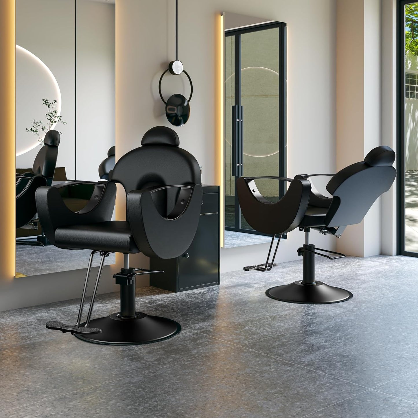 Reclining Salon Chair - 360° Swivel & Height Adjustable Heavy-Duty Styling Seat for Beauty Salons | Black