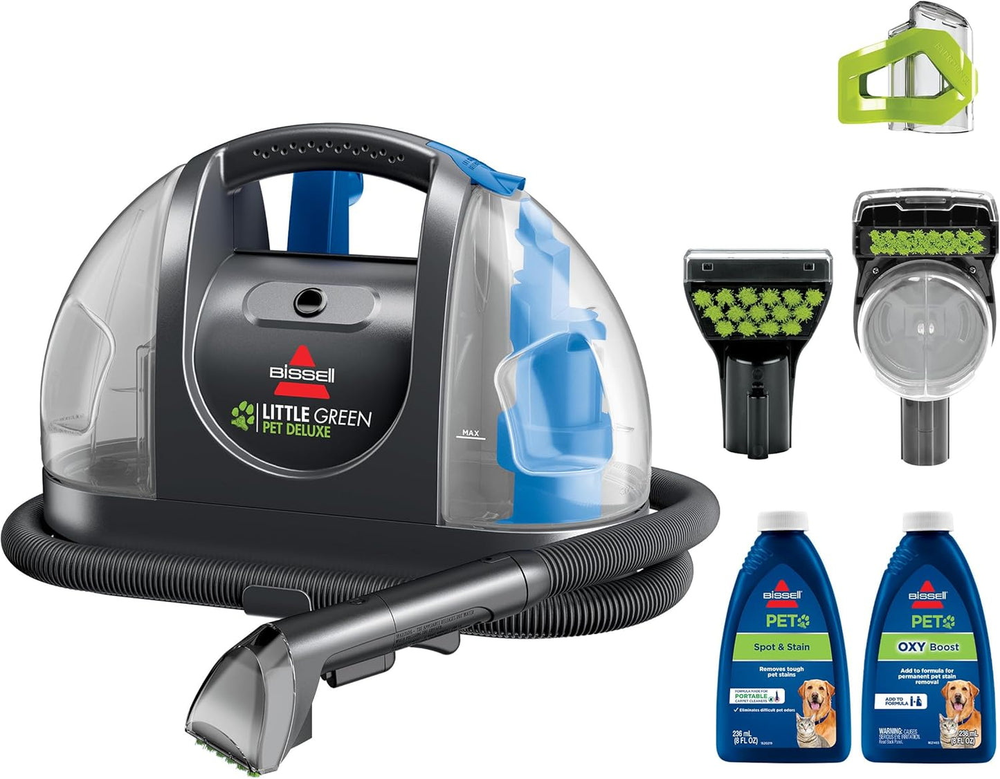 BISSELL Little Green Mini Portable Carpet Cleaner - HydroRinse Self-Cleaning Tool | Tea Green, 4" Tough Stain Tool