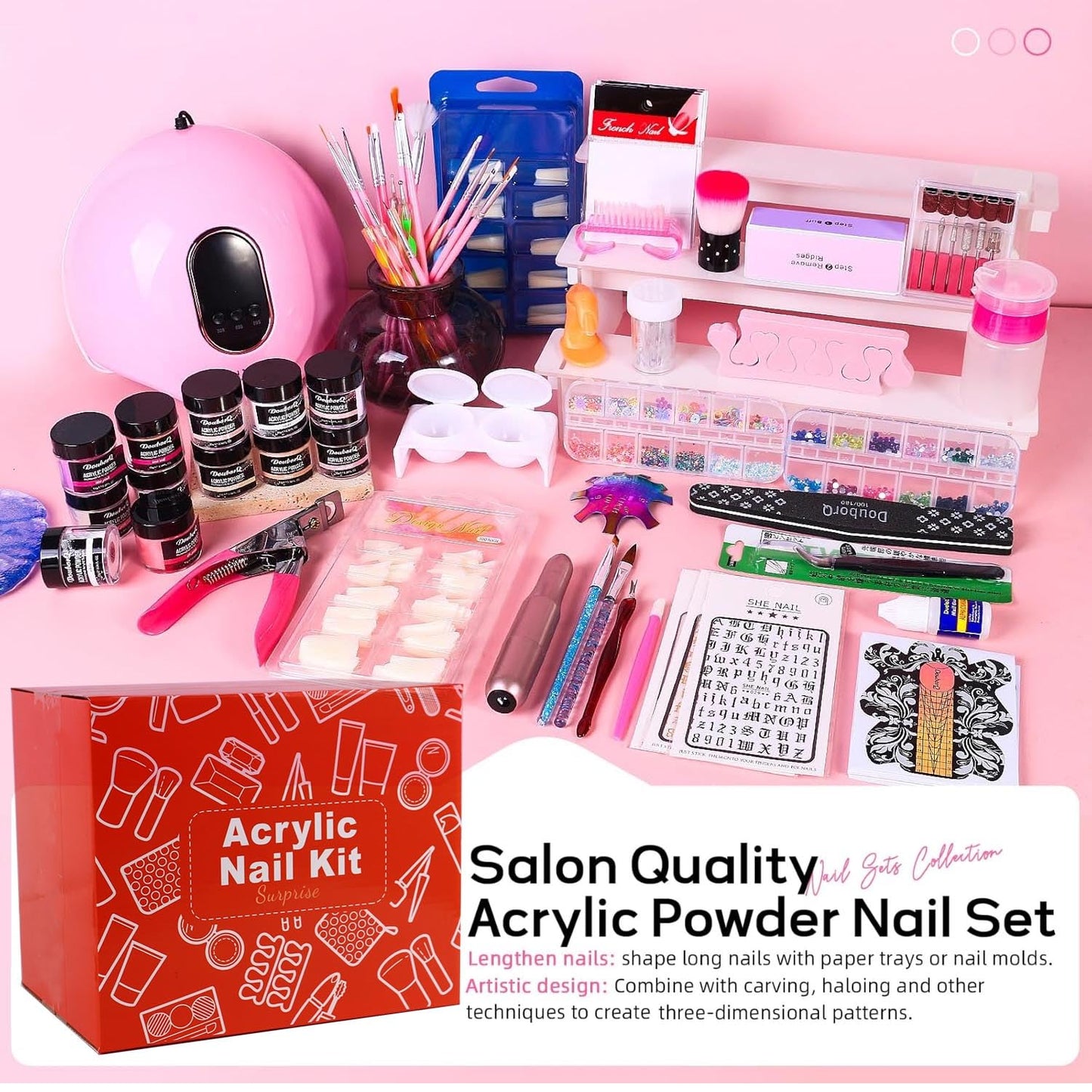 Acrylic Nail Art Kit for Beginners with U V Lamp and Drill