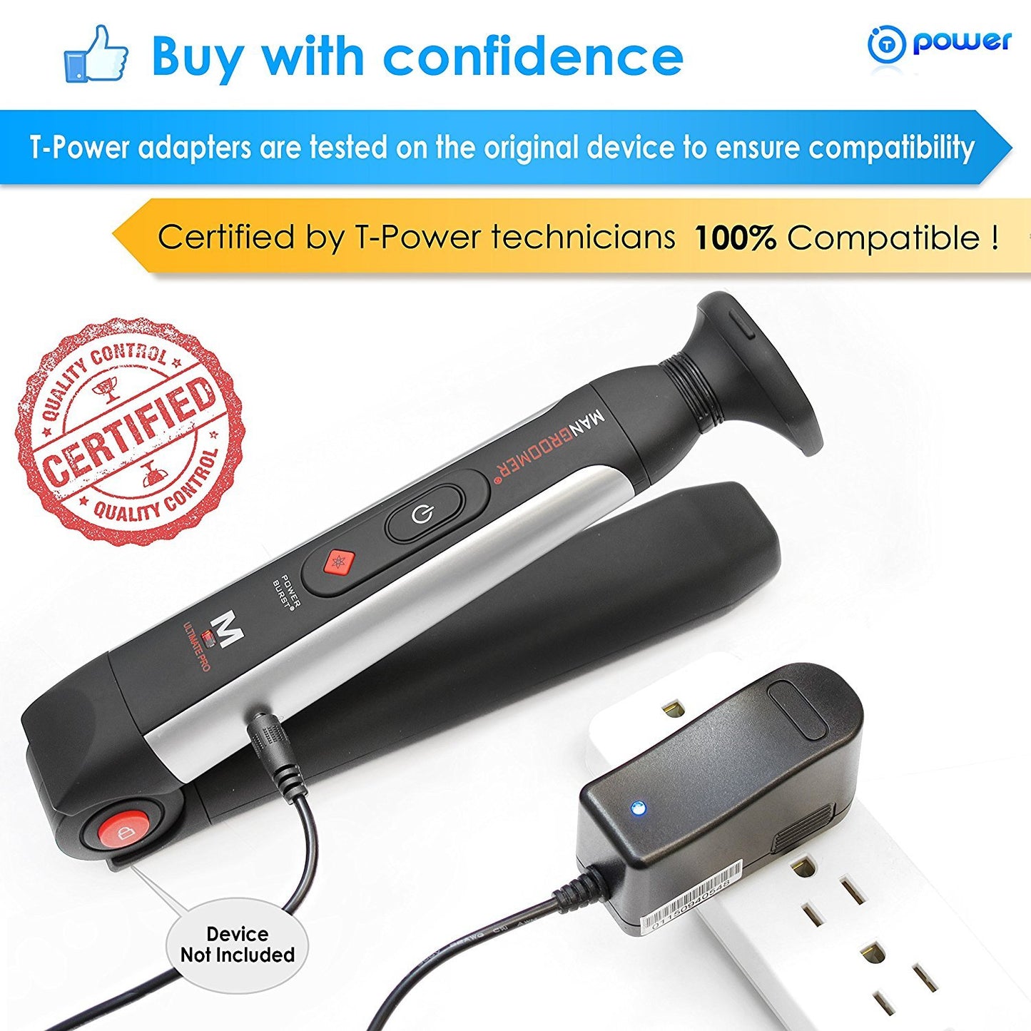 T POWER Charger for Mangroomer Lithium Max Back Shaver & Ultimate PRO Back Shaver with 2 Shock Absorber Flex Heads, Power Hinge, Extreme Reach Handle and Power Burst Charger