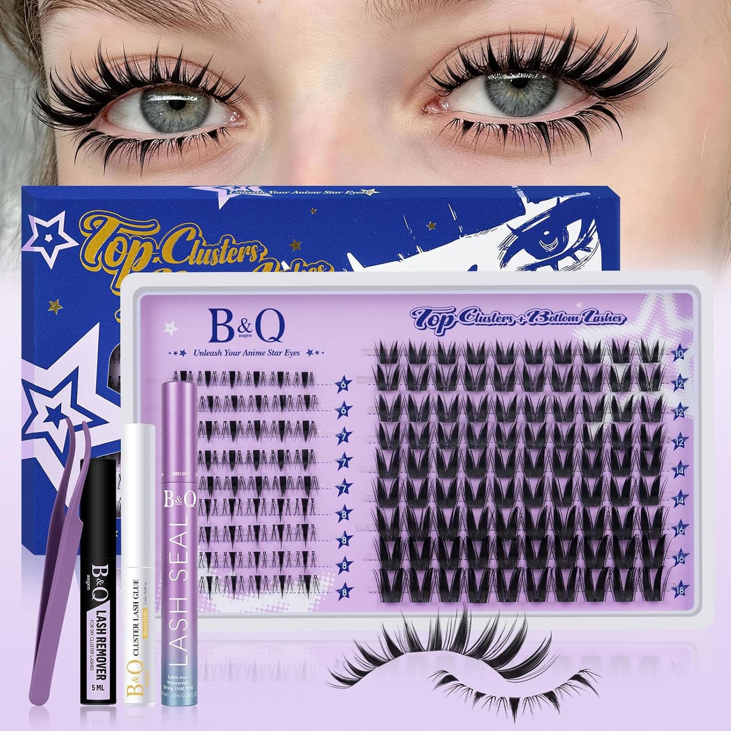 Fluffy Lash Clusters Kit - 0.03mm Ultra-Fine Manga Eyelash Extensions | Mixed Length 10-18mm for Voluminous Look